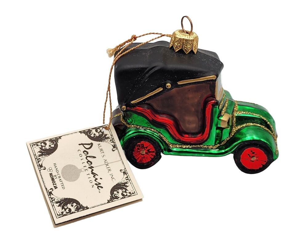 Kurt S Adler Polonaise Old Car Hand Blown Red and Green Christmas Ornament BOXED